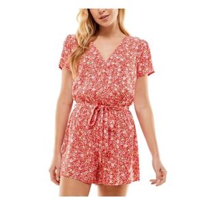 BEBOP Romper Juniors Sz L Floral Cap Sleeve Surplice Neckline Boho Shorts Rayon